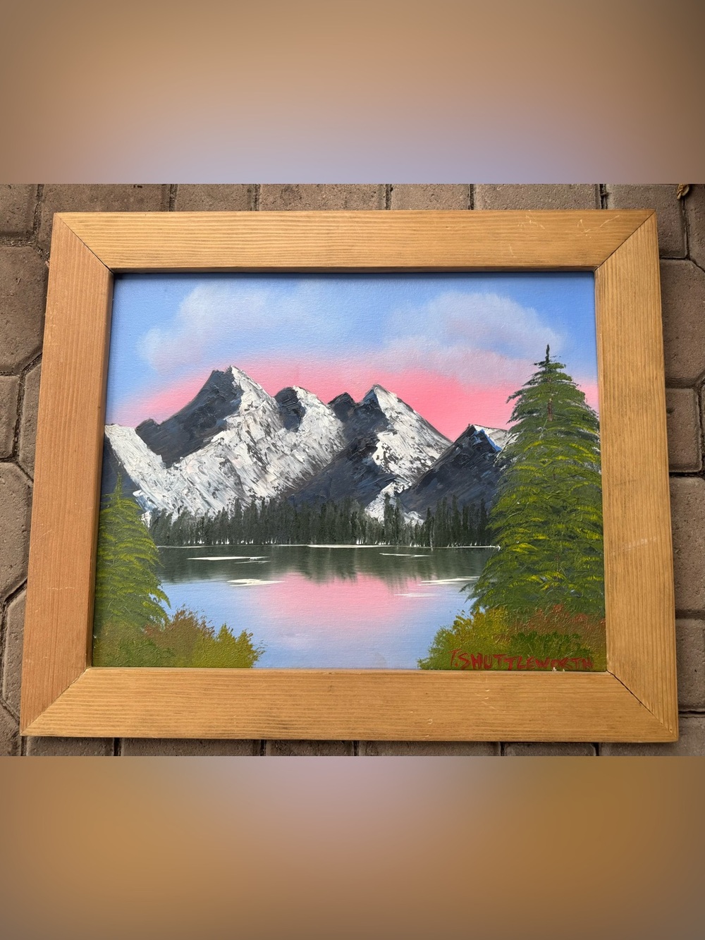 🗻Vintage Mountain Painting in Frame - Acrylic Art🗻 Nature Art
